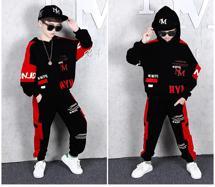 2024  winter children Boy Clothes Teenager tracksuit letters Hooded Top Shirts+ Ankle-tie Pant 8 10 11 12 year