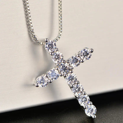 16-24inches 925 Sterling Silver Necklace Box chain Shiny crystal classic cross Pendant Fashion Jewelry Gifts