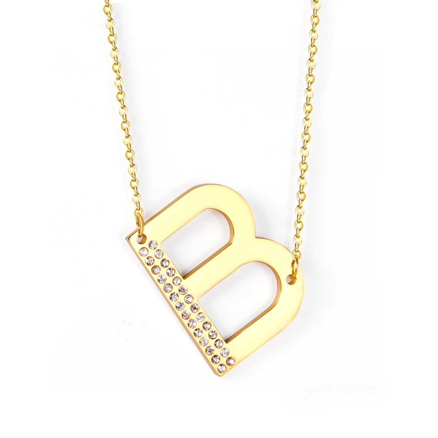 LUXUSSTEL CZ Letter M Pendant Necklace Trendy Style Gold Color High Quality Stainless Steel 26 Initial Collars  Chains