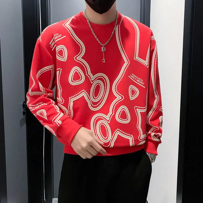 Spring Autumn New Fashion Cotton Printed T-Shirts Men's Clothing Casual Loose Tees Pullovers Korean Style O Neck Long Sleeve Top