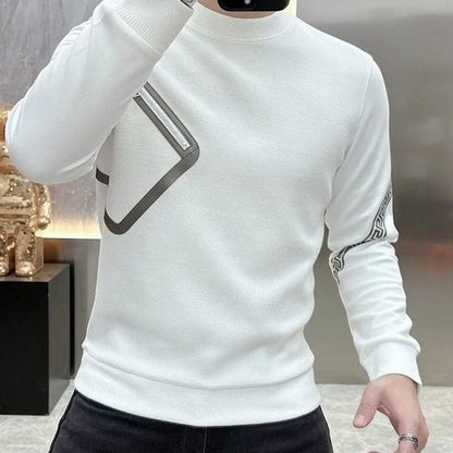 Long Sleeve O-neck T-Shirts Fashion Loose Autumn Winter Thin Solid Color Interior Lapping Simplicity Pullovers Men's Clothing