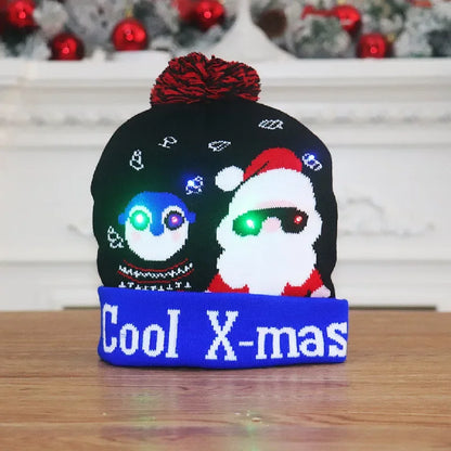 Knitted Christmas Hat Adult Child Santa Hat with LED Light