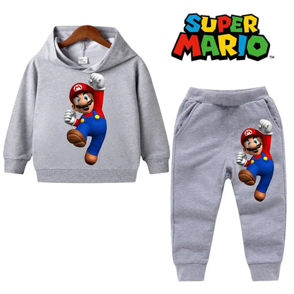 uper Mario Bros Boy Girl Hoodie Suit Spring Autumn Kids Hooded Sportswear Setspants Boys Pokemon Clothes 2-14 Years Children's