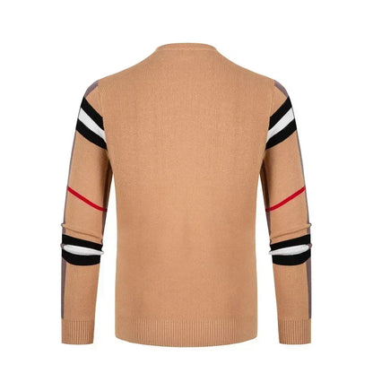 Men's Sweater Knitted Pullover Soft Warm Striped Checker Round Neck  Casual Fashion