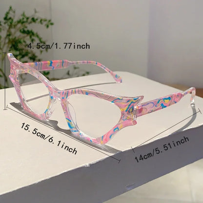 KAMMPT Irregular Cat Eye Glasses Women New Vintage Blue Light Blocking Eyewear Trendy Brand Designer Non-prescription Eyeglasses