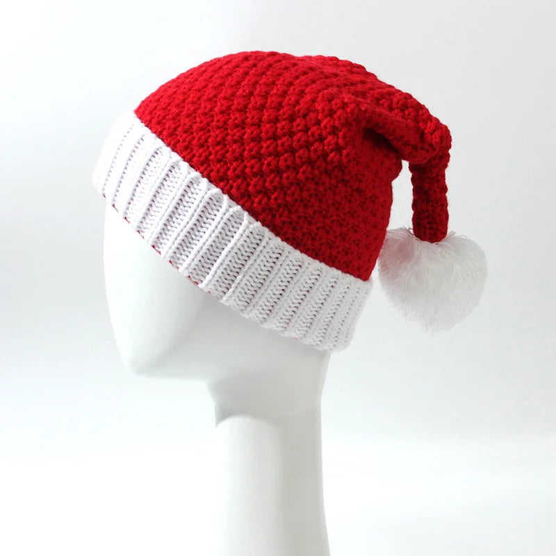 Knitted Christmas Hat Cute Pom Pom Adult Kids Soft Beanie Santa Hat New Year Party Kids Christmas Gift Navidad Xmas Decoration