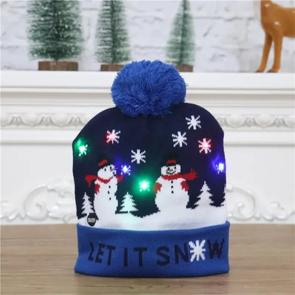 Knitted Christmas Hat Adult Child Santa Hat with LED Light