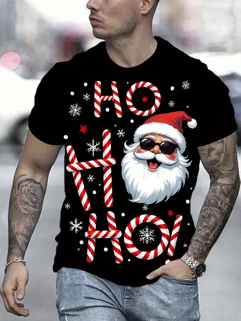 men's Christmas T-shirt fashion  short sleeved top casual plus size men clothing