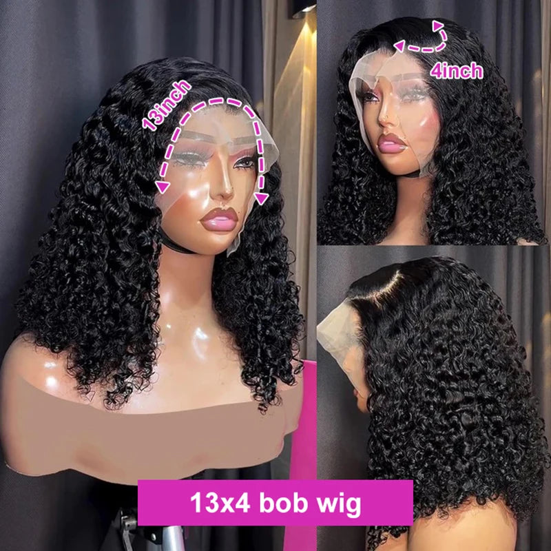 Brazilian Curly Short Bob 13x4 HD Lace Frontal Human Hair Deep Wave 13x6 Transparent Lace Front Wigs 250% Closure Wig For Women