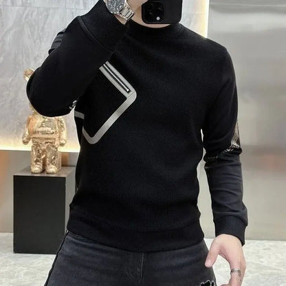 Long Sleeve O-neck T-Shirts Fashion Loose Autumn Winter Thin Solid Color Interior Lapping Simplicity Pullovers Men's Clothing