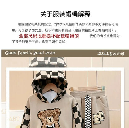 Girls Clothing Set Cartoon  Bear Pattern Hoodies Sweatshirt+ Pants 2Pcs Outfit Suit For 2-8 Years Kids