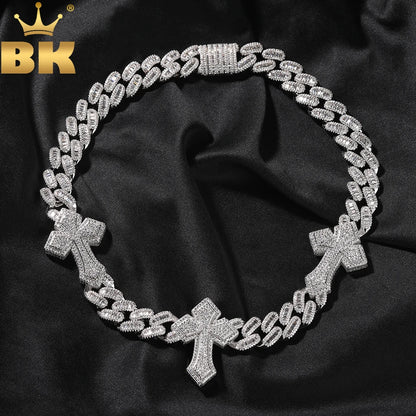 THE BLING KING 3pcs Necklace Prong Setting 5A Cubic Zirconia Choker HipHop Fashion Jewelry