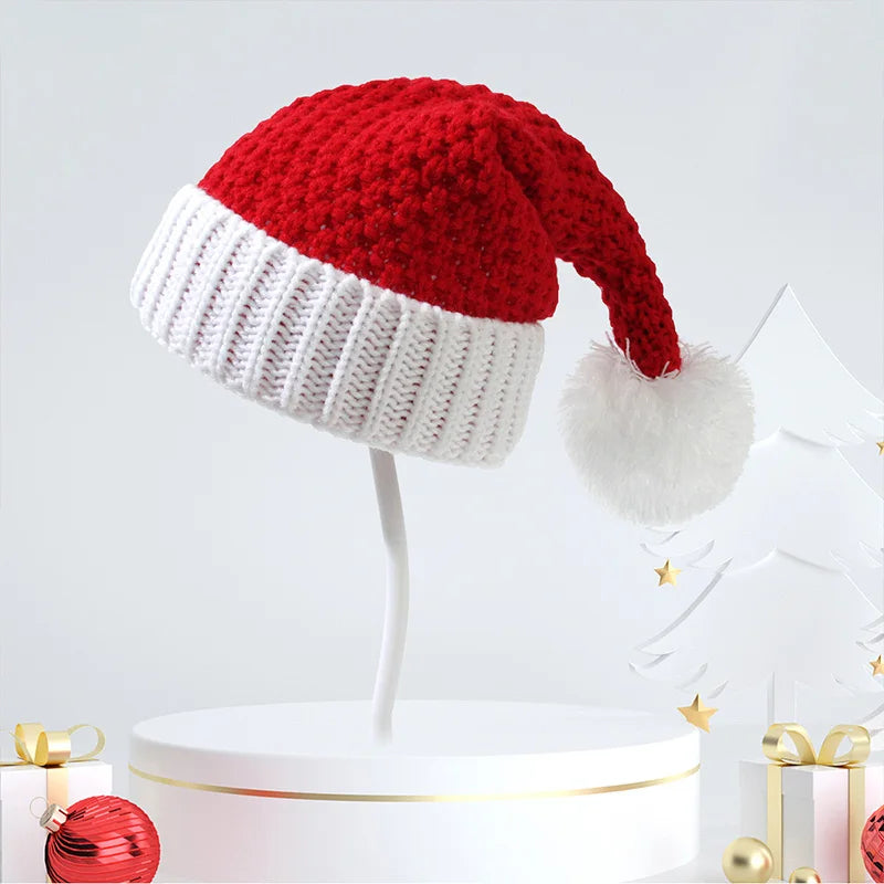 Knitted Christmas Hat Cute Pom Pom Adult Kids Soft Beanie Santa Hat New Year Party Kids Christmas Gift Navidad Xmas Decoration