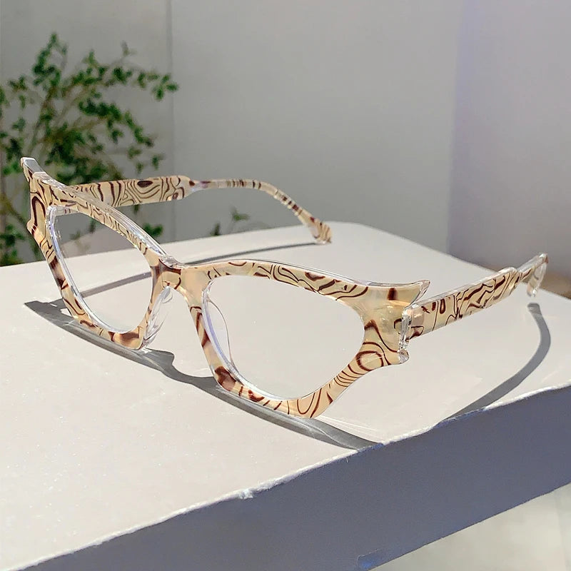 KAMMPT Irregular Cat Eye Glasses Women New Vintage Blue Light Blocking Eyewear Trendy Brand Designer Non-prescription Eyeglasses