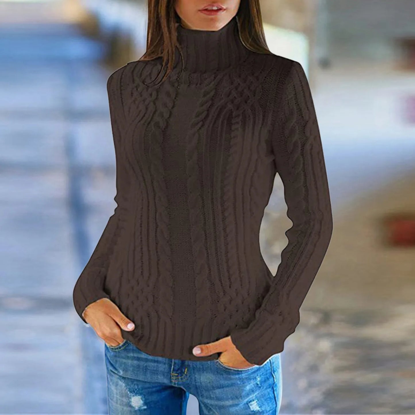 Women Knitted Sweaters Wool Turtleneck Long-Sleeve Pullover Winter Autumn Jumper Clothes Female Pullover