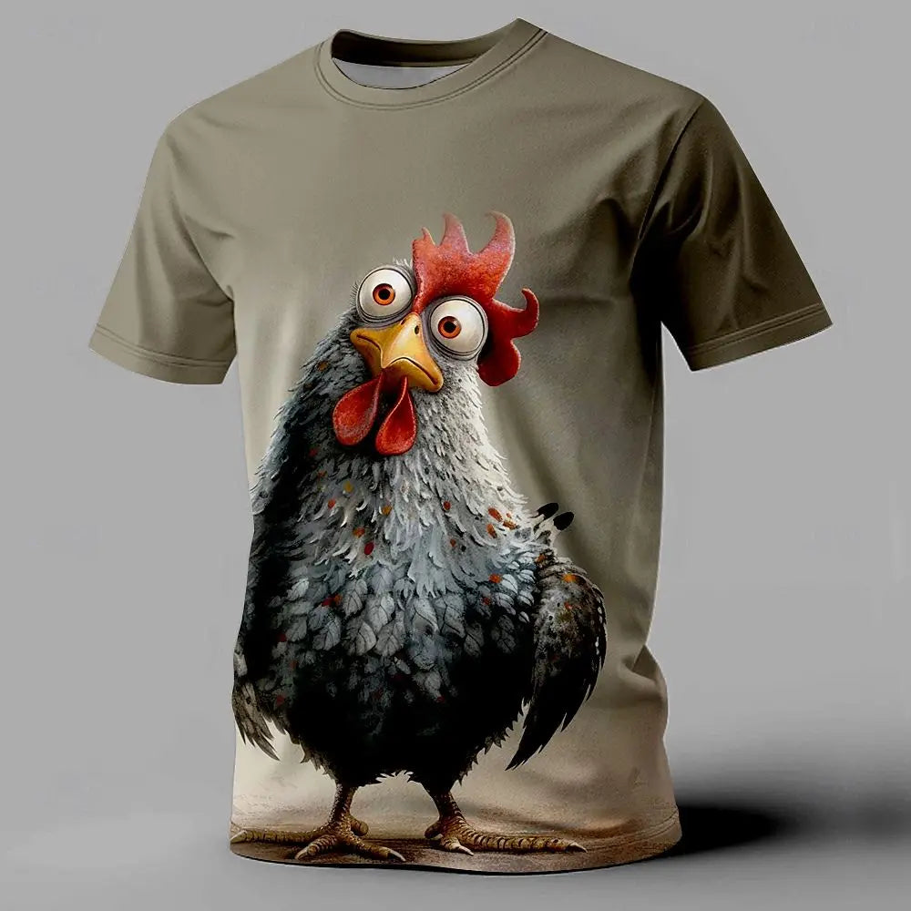 Chicken Print Summer Casual Short Sleeve Tee Street Fashion O-Neck Pullover Men's Oversized Clothing