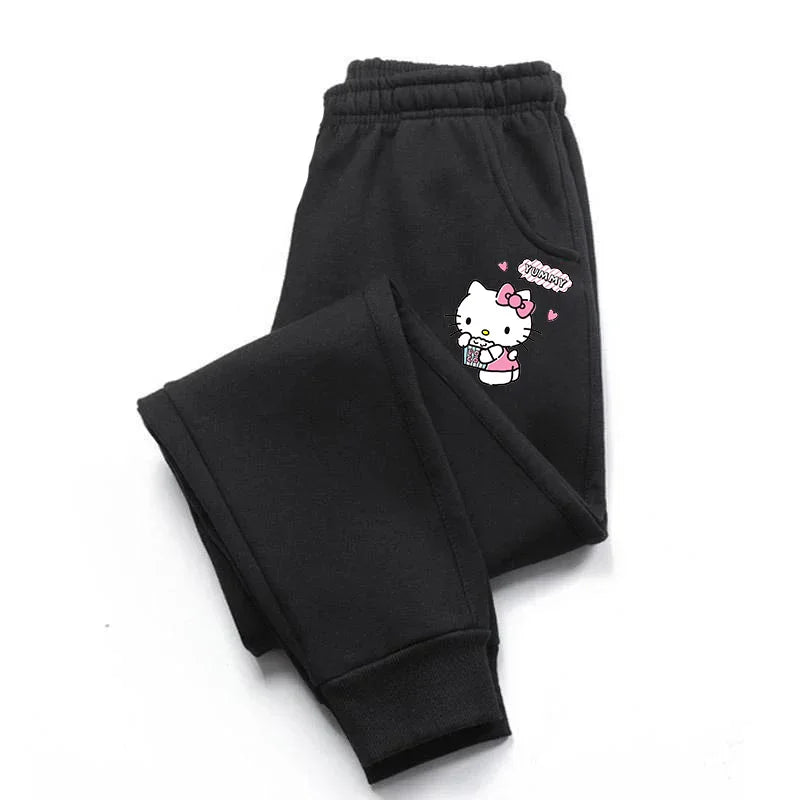 Hello Kitty Children's Pants Two tone High quality Trouser Street Fashion Kid Clothing Winter Sanrio