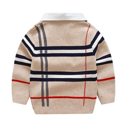 1-8T Toddler Kid Boy Sweater Spring Winter Clothes Warm Pullover Top Long Sleeve Plaid Sweater Girl Fashion Gentleman Knitwear