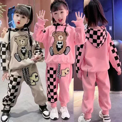 Girls Clothing Set Cartoon  Bear Pattern Hoodies Sweatshirt+ Pants 2Pcs Outfit Suit For 2-8 Years Kids