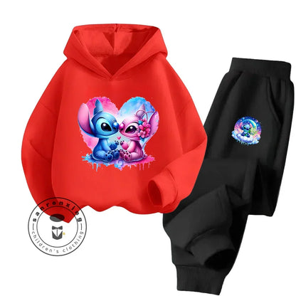 Cartoon Stitch Fall Winter Fashion Kawaii Sports Hoodie Set for Boys Girls Kids with High Quality Wear Resistant Cheap Fashion