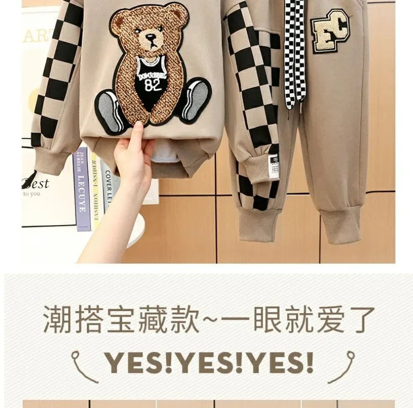 Girls Clothing Set Cartoon  Bear Pattern Hoodies Sweatshirt+ Pants 2Pcs Outfit Suit For 2-8 Years Kids