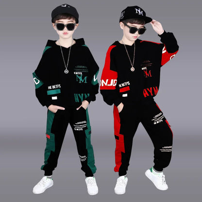 2024  winter children Boy Clothes Teenager tracksuit letters Hooded Top Shirts+ Ankle-tie Pant 8 10 11 12 year