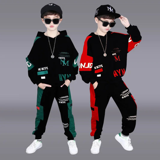 2024  winter children Boy Clothes Teenager tracksuit letters Hooded Top Shirts+ Ankle-tie Pant 8 10 11 12 year