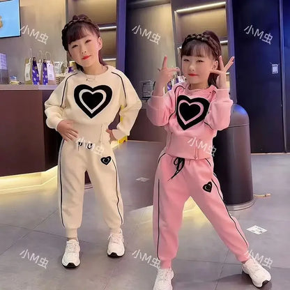 New Spring Autumn Girls Clothing Sets Kids Casual Sweatshirt+pant 2pcs Suit Tracksuit Child Outfit Sets Printing Sportswear 1-9