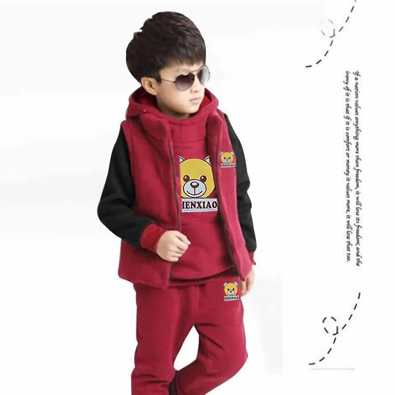 Warm Set Children's Hooded Cartoon Solid Colour 3 Pcs Girls Sweatshirt Cute Casual Suit 4-12Y