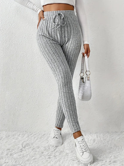 Autumn Warm Drawstring Striped Solid Color Women Leggings Elastic Slim Sports Legging Fashion Daily Woman Comfortable Clothes