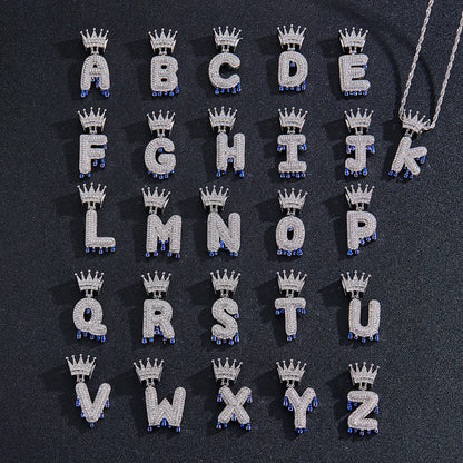 Blue Water drop 26 Letter Pendant Necklaces for Men and Women for Anniversary Gifts
