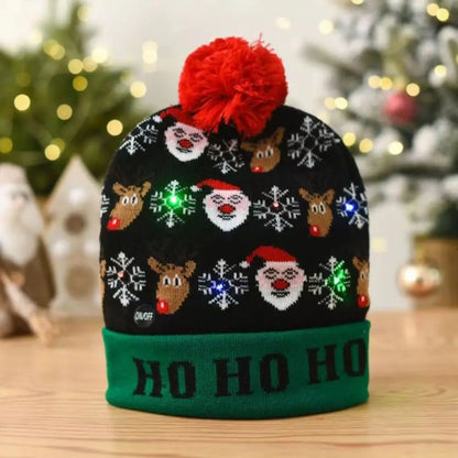 Light Up Xmas Beanie Cap Unisex Winter Beanie Sweater Hat with Colorful LEDs for Christmas New Year