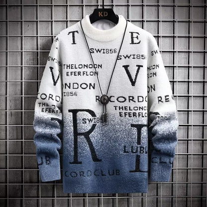 Men's Sweater Korean Fashion  English Elements Sweater Men Casual Pullover O-Neck Sweaters Men