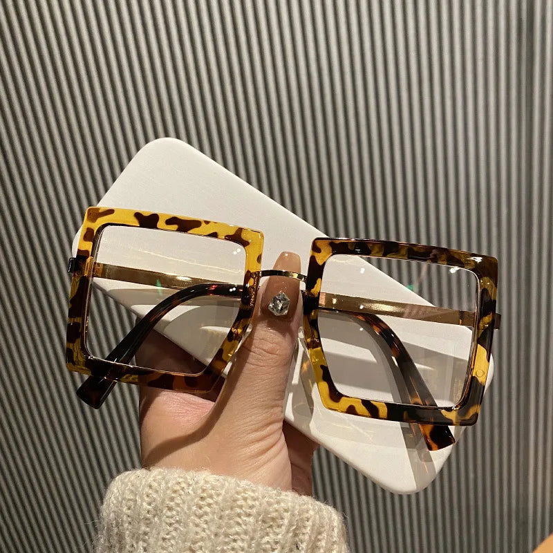 KLASSNUM Large Frame Women Anti-blue Light Glasses Thick Frame Transparent Shades Oversize Computer Eyepiece 2025 New In