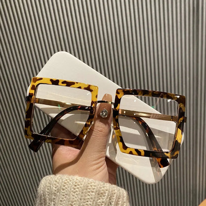 KLASSNUM Large Frame Women Anti-blue Light Glasses Thick Frame Transparent Shades Oversize Computer Eyepiece 2025 New In
