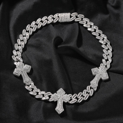 THE BLING KING 3pcs Necklace Prong Setting 5A Cubic Zirconia Choker HipHop Fashion Jewelry