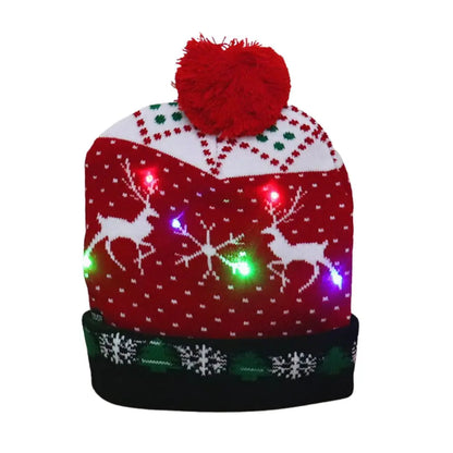 New Year LED Christmas Hat Sweater Knitted Beanie Christmas Light Up Knitted Hat Christmas Gift for Kids Xmas Decorations Hat