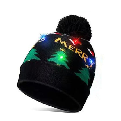 New Year LED Christmas Hat Sweater Knitted Beanie Christmas Light Up Knitted Hat Christmas Gift for Kids Xmas Decorations Hat