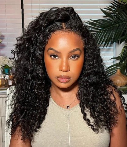 Deep Curly Full Lace  Wig Human Hair Brazilian Deep Wave Transparent 360 Lace Wigs for Women Pre-plucked 13x4 Lace  Front Wigs