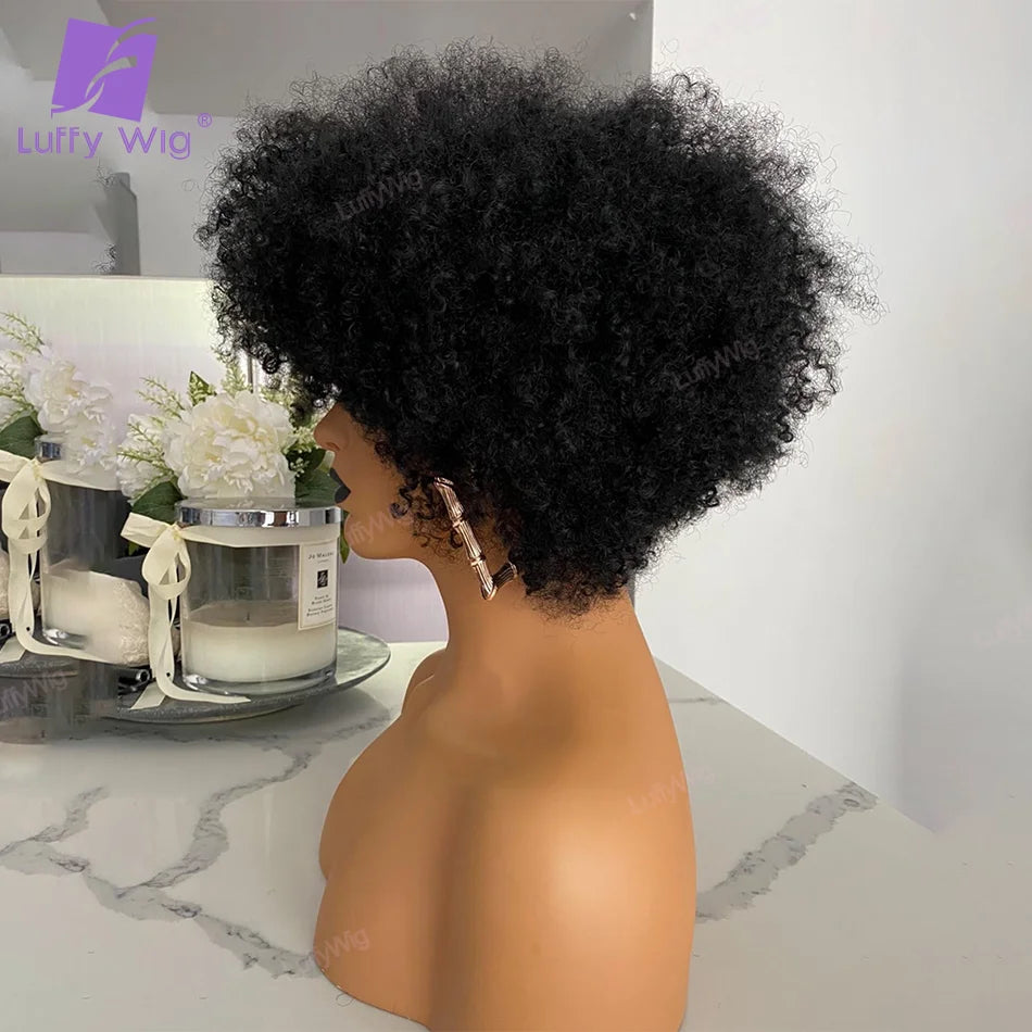 Short Pixie Cut Human Hair Bob Wigs With Bangs Brazilian Remy Short Bang Bob Wig 200 Density Glueless For Black Women Luffywig