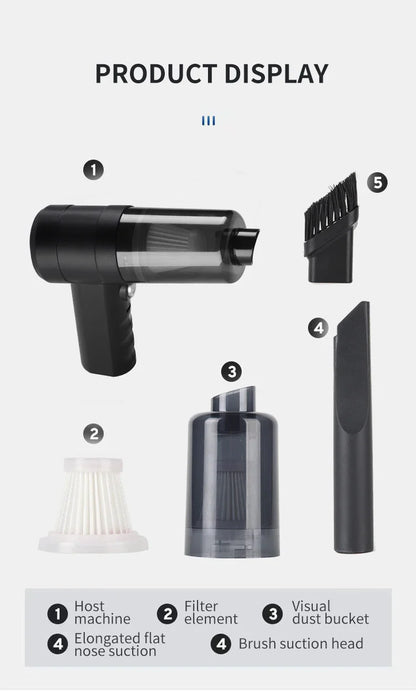 New 12000Pa Wireless Car Vacuum Cleaner USB Charging 1800mAh Portable Cleaning Appliance Mini Wet Dry Household Vacuum Cleaner