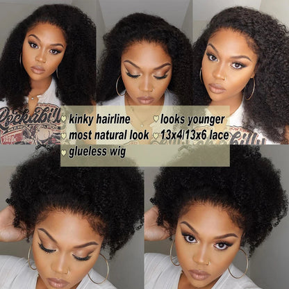 Mongolian Afro Kinky Curly Hair Wigs Human Hair 13x6 Lace Frontal Wigs Curly 4B 4C Kinky Curly Human Hair Wig Natural Hairline