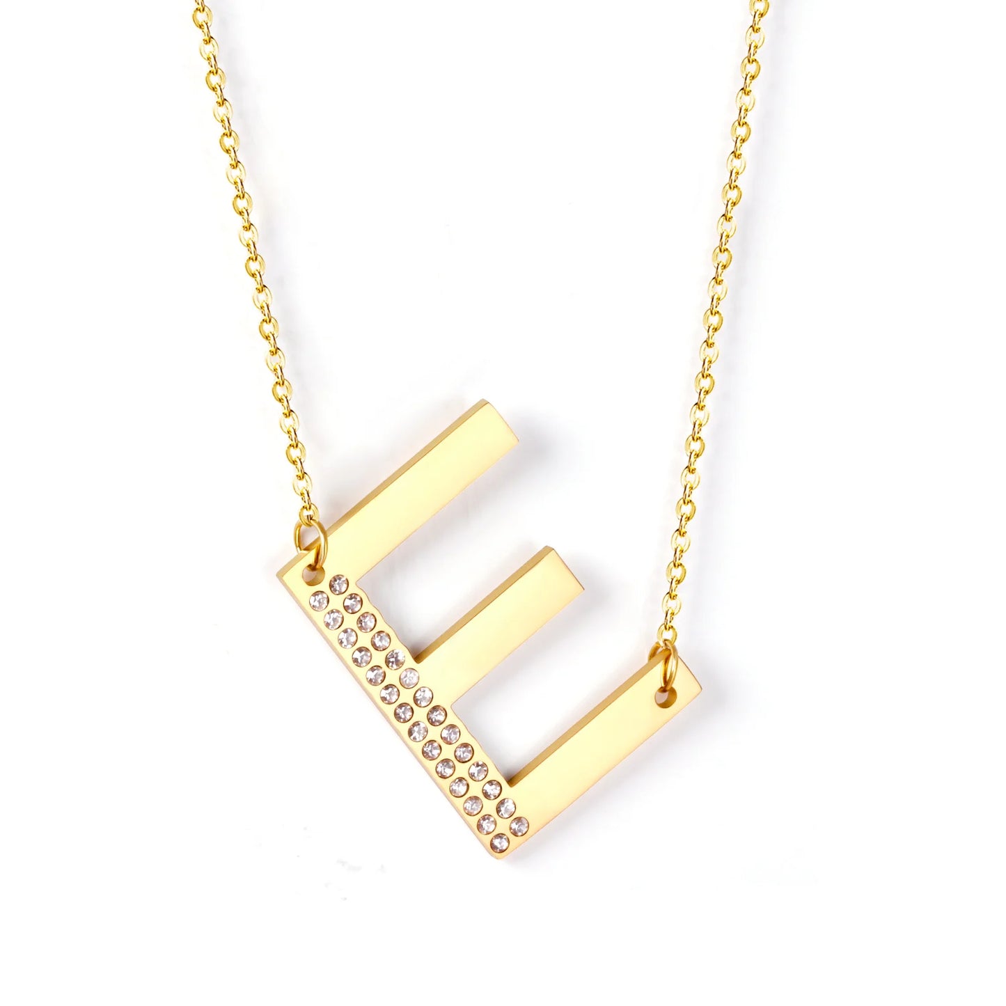 LUXUSSTEL CZ Letter M Pendant Necklace Trendy Style Gold Color High Quality Stainless Steel 26 Initial Collars  Chains