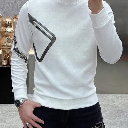 Long Sleeve O-neck T-Shirts Fashion Loose Autumn Winter Thin Solid Color Interior Lapping Simplicity Pullovers Men's Clothing