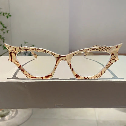 KAMMPT Irregular Cat Eye Glasses Women New Vintage Blue Light Blocking Eyewear Trendy Brand Designer Non-prescription Eyeglasses