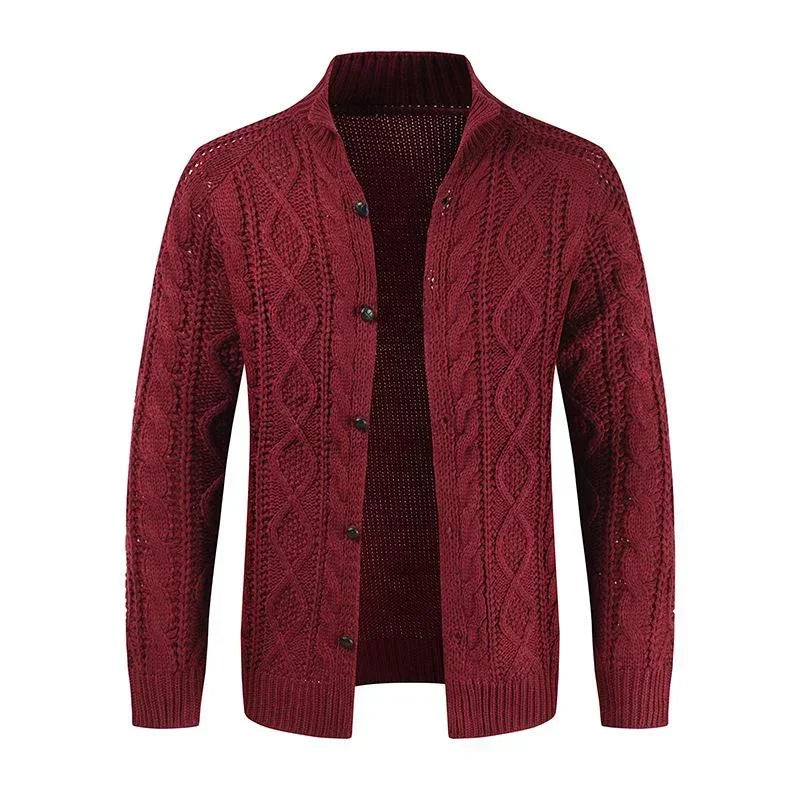 Winter Mens Knitt Cardigan Autumn Solid Color Long Sleeve Male Casual Warm Twisted Jacquard Sweater Fashion Mens Coats