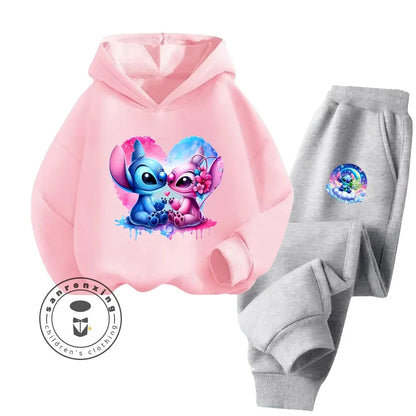 Cartoon Stitch Fall Winter Fashion Kawaii Sports Hoodie Set for Boys Girls Kids with High Quality Wear Resistant Cheap Fashion