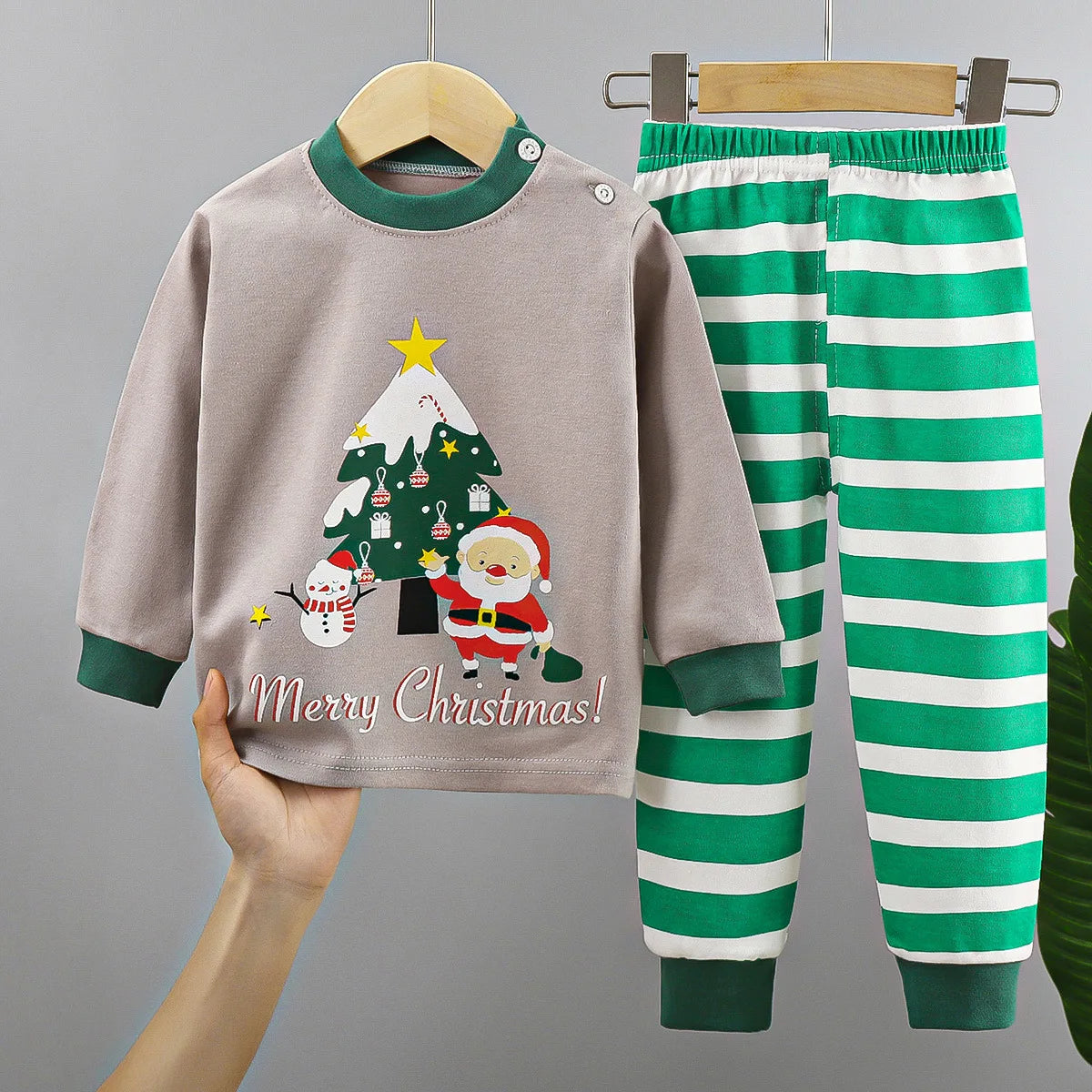 Christmas Kids Sets Cotton  Long Sleeve  Winter Tops Pants Suits Santa Claus Christmas