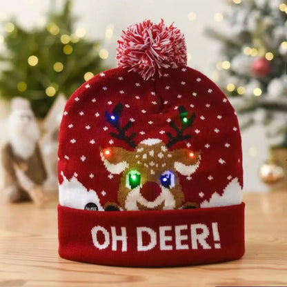 New Year LED Christmas Hat Sweater Knitted Beanie Christmas Light Up Knitted Hat Christmas Gift for Kids Xmas Decorations Hat