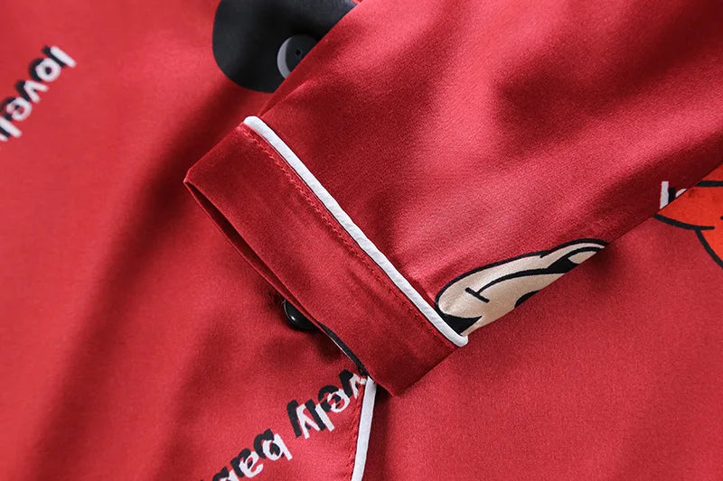 Disney Mickey Mouse Children Pajamas Suit Silk Satin Long Sleeve Top+Trousers 2Pcs Baby Boys Girls Cartoon Satin Set Nightgown